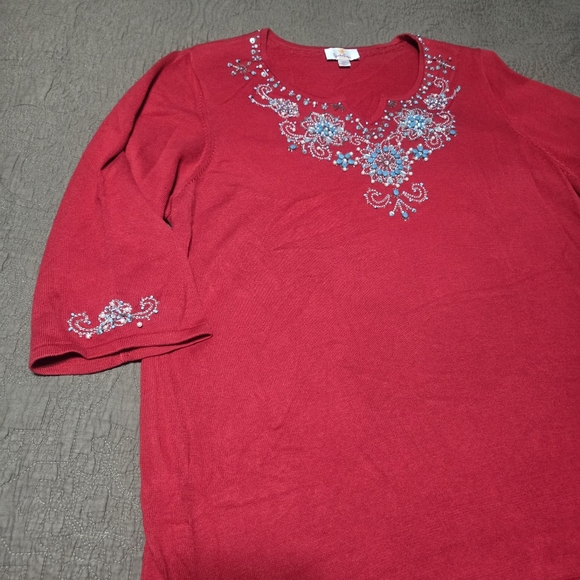 Quacker Factory Tops - Quacker Factory Red beaded/sequined Tunic Top 2X Valentine's Day